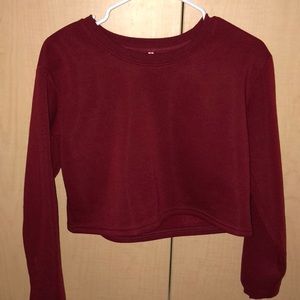 Cropped Solid Maroon Crewneck Sweater
